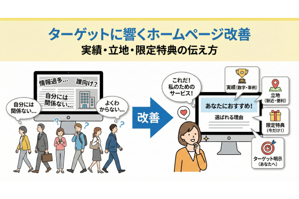 ターゲットに響くホームページ改善｜限定特典・実績・好立地アピール